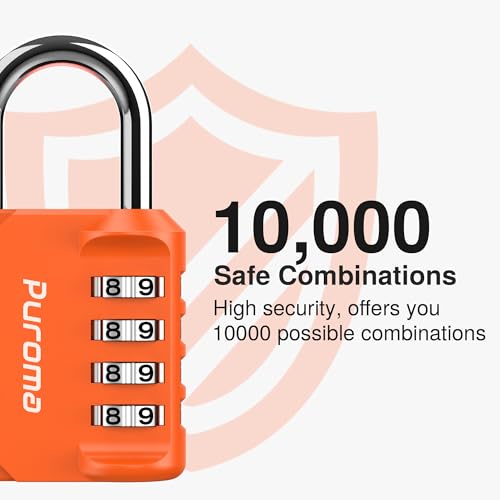 Puroma 1 Pack Combination Lock Locker 4 Digits Combo Padlock Gym Orange | For School Gate Fence Toolbox Hasp Storage, Outdoor, Resettable, Weatherproof, Side Window, Crack Cut Resist, Hardened Steel - color: Orange