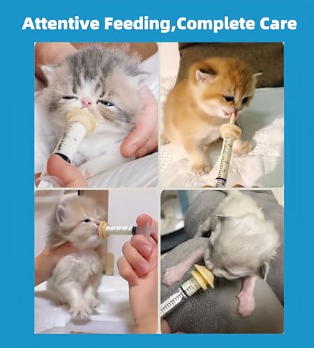 Silicone Feeding Nipple and Syringes for Newborn Kittens, Puppies, Small Animals,3 Size Nipple+3ML/10ML /12ML Feeding Syringe