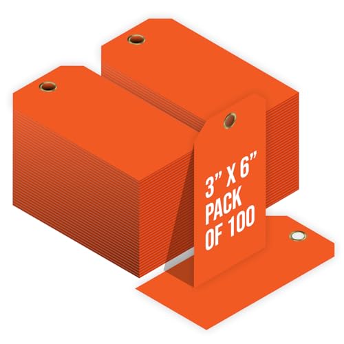 Tags 4 Less 15 Mil Waterproof Plastic Tags, Pack of 100 – 3” x 6” Heavy Duty Plastic Tags for Labeling, Outdoor Tagging, Equipment Labeling, Luggage, Valves & More (Orange) - color: Orange, size: 3" x 6"