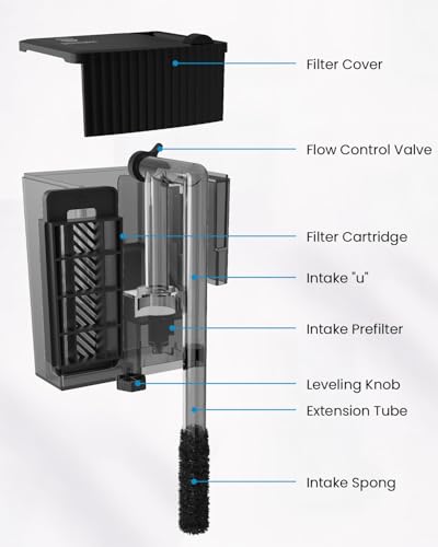 Small Fish Tank Filter | Hang on Back Filter up to 5 Gallon Nano Aquarium Adjustable Flow for Betta Shrimp Tank