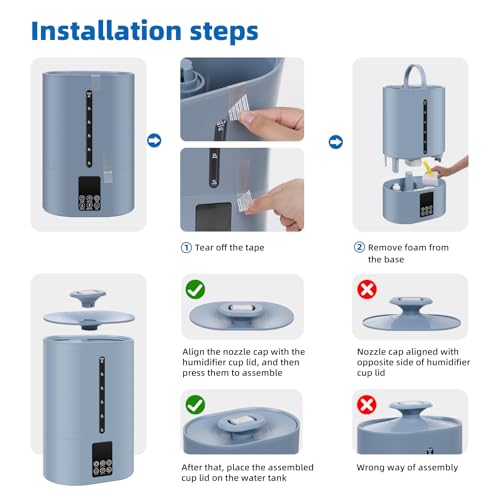 6L Humidifiers for Bedroom Large Room Home, Cool and Warm Humidifiers for Baby and Plants Mist Top Fill Desk Humidifiers Essential Oil Diffuser, Quiet with Adjustable Mist,360°Nozzle-Blue - color: E-Blue