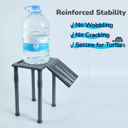 Upgraded Standing Turtle Basking Platform with Ramp, Built-in Feeding Tray | Adjustable Height, No Zip Ties, Non-Slip Ramp, Stable & Secure Turtle Dock for 30+ Gallon Aquariums (Fits Tanks 12+ In Wide) - size: 10 × 7.9 inch
