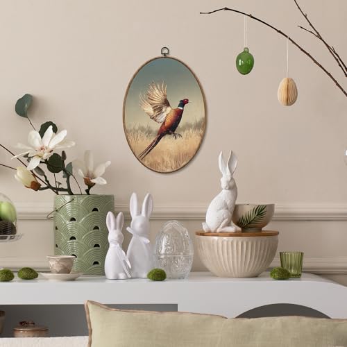 Yorhifa Vintage Flying Pheasant Framed Wall Art, Cottagecore Pheasant Field Oval Wall Art, Rustic Bird Hunting Oval Walls Decor, Country Bird Animal Canvas Artwork Hanging Decor, 8.5x11.5in - color: flying bird