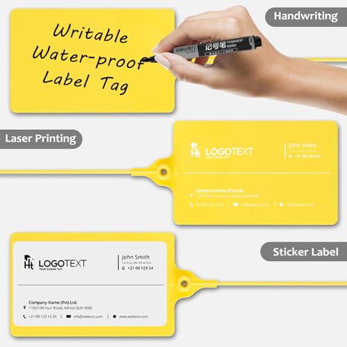 100 Plastic Tags Shipping Tags Waterproof Tags for Labeling Blank Writable Marker Ties Security Seals Storage Hanging Tags Shipping Label with One Marker Pen (Yellow) - color: Yellow