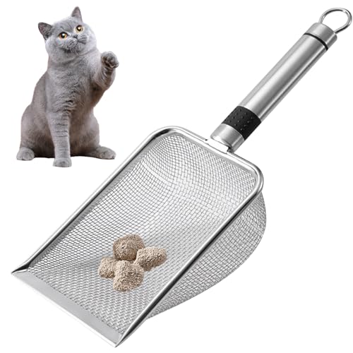 Cat Litter Scoop: Stainless Steel Shovel Kitty Litter Scooper, Easy Clean Pooper Scooper with Hanging Hole Long Handle Sifter