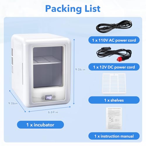 4L Lab Incubator with Clear Door, 46-148℉ Thermostatic Cabinet | for Laboratory General Purpose, Petri Dishes, Egg Incubation, 110V/12V
