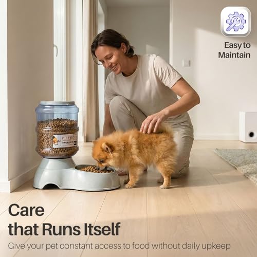 Flexzion Gravity Pet Feeder, Dog and Cat Food Dispenser, 1-Gallon Capacity | Self-Replenishing Dry Food Station with Non-Skid Feet and a Carry Handle; Holds Approximately 4-6 Lb Of Kibble - color: Feeder, size: 4-6 lb Feeder (1 Gallon)