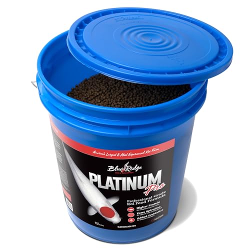 Blue Ridge Koi Platinum Pro 41% Protein Fish Food, 3/16" Pellets, 14 lb | Floats, softens fast; Spirulina & Canthaxanthin color support; probiotic-enriched; warm-season formula - size: 14 Pound (Pack of 1)