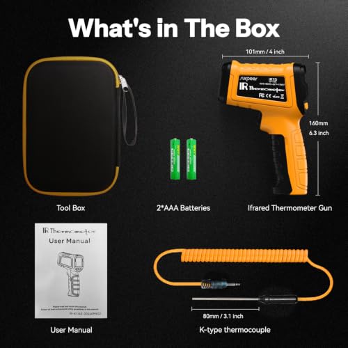 Infrared Thermometer Gun -58°F to 1796°F, 50:1 Temperature | Gun with K-Type Probe -4°F to 932°F for Cooking, Pizza Oven, Griddle, BBQ, HVAC, Automotive, Home & Industrial Use