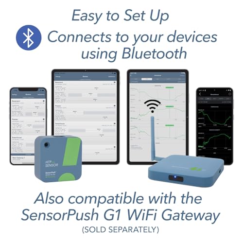 HTP.xw Smart Temperature Sensor & Humidity Sensor - Thermometer, Barometer, & Hygrometer w/App Monitoring - Premium Heat Index, Barometric Pressure Gauge, Temperature and Humidity Monitor