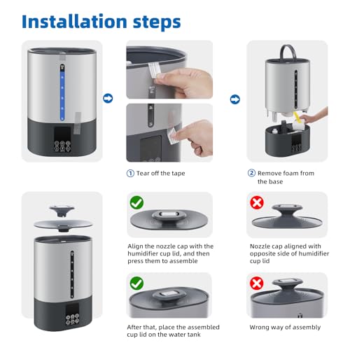 Coolfiqu 6L Warm & Cool Mist Humidifiers for Bedroom,Large Room,Plants | Quiet Top Fill Ultrasonic Humidifier,Essential Oil Diffuser, Auto Humidity Control,Hot Mist Desk Humidifiers,360° Nozzle - color: B-Grey