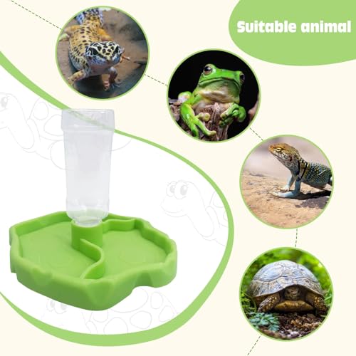 Tfwadmx 9oz 2-in-1 Reptile Water Bottle Turtle Automatic Feeders Waterer Food and Water Bowl pet Dispenser Bottle Feeding Dish for Lizard Chameleon(Green) - color: Green