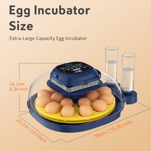 18 Egg Incubator for Hatching Eggs with Automatic Turning, Digital Temperature & Humidity Control, Built-in Egg Candler & Auto Water Refill, 360° Clear View for Chicken