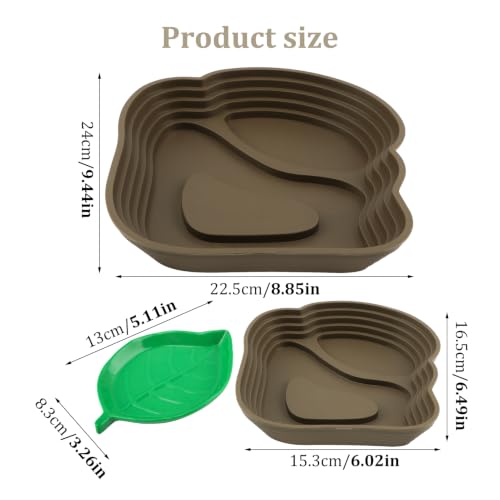 Reptile Bathing Pool, Right-Angle Detachable Design for Easy Water Changes, Internal & External Ramps for Easy Access, ABS Smooth Easy-Clean Water Dish for Small Reptiles