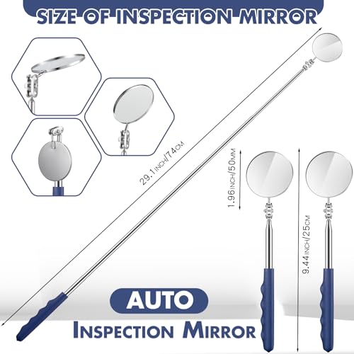 1 Pcs Telescoping Inspection Mirror Mechanics Automotive Tool with Long Handle Extendable Mirror on a Stick for Technicians Mechanics Contractors Checking Observation(Blue,Round) - color: Blue, style: Round