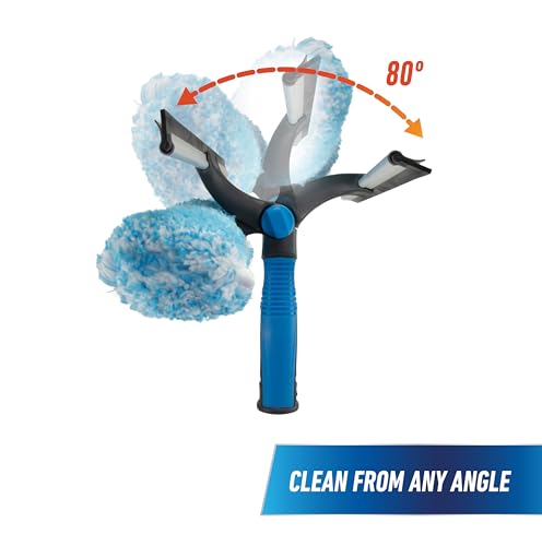 Unger Professional Connect and Clean 18” Proflex 2-in-1 Squeegee and Scrubber, High Access Window Cleaning Tool with Pivoting Head, Commercial and Residential Use, Reusable Microfiber Sleeve - size: 18 inch., style: ProFlex Window Cleaner II