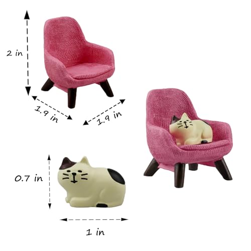 Refintural Miniature Cat Figurines with Small Sofa - Resin Mini Cat Figures, Kitten Miniature Desk Accessories - Perfect Cute Cat Gift for Cat Lovers (Pink Sofa) - color: Pink