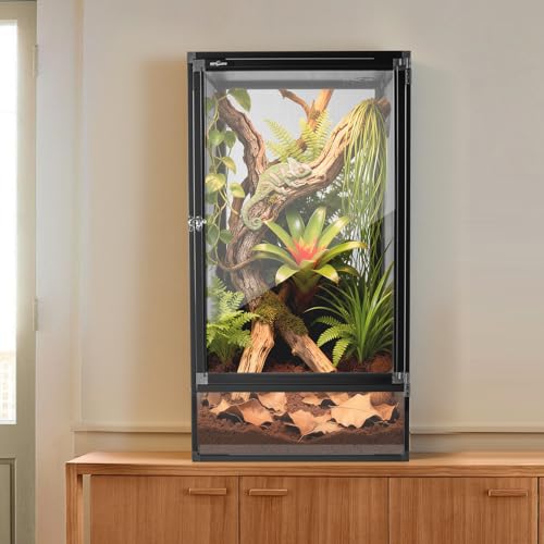 REPTI ZOO 16" x 16" x 30" Reptile Tank, Deluxe Foldable Screen Cage, 34 Gallon Vertical Terrarium with Fogger & Cable Pass, Tall Enclosure for Chameleon, Tree Frog, Crested Gecko, Arboreal Reptiles - size: 16" X 16" X 30"