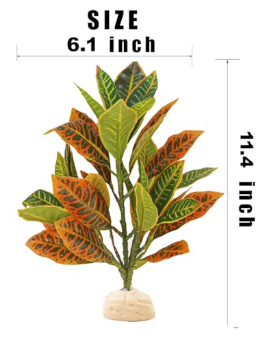 Reptile Plants Terrarium Decor,Reptile Tank Decorations | Artificial Leaves for Reptile Enclosure,Amphibian Habitat Decor with Base for Bearded Dragon Gecko Lizard Snake-Gradient - color: Gradient