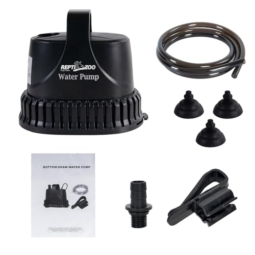 REPTIZOO Low Water Level Drain Pump, 243GPH 26W Submersible Drain with Bottom Suction, Flow Adjustable Bottom-draw Water Pump for Turtle/Fish/Paludarium Tanks