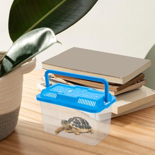 Small Turtle Tank with Lid and Plastic Aquarium Box Portable Handheld Fish Bowl for Reptiles and Hamster Transport in Medium Blue with Fish Pattern