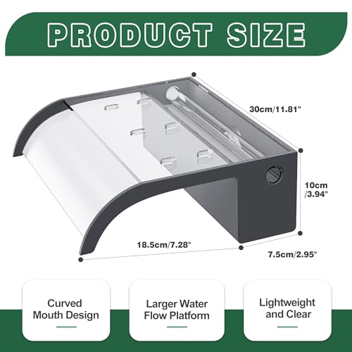 Waterfall Spillway, Clear Acrylic Pool Fountain w/Top Open Lip & Pipe Connector Kits for Outdoor/Indoor Decorative, 11.8'' Pool Water Feature for Garden Patio, Backyard Koi Pond Decor - size: 12 INCH-Curved