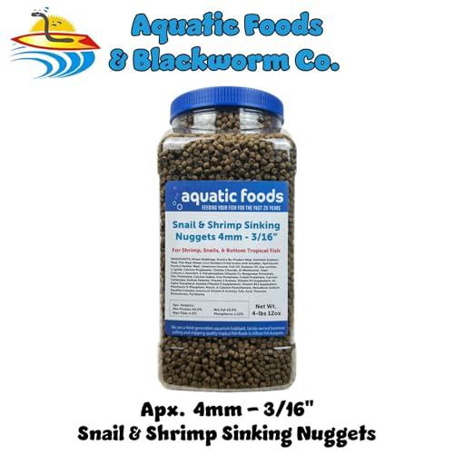 Snail & Shrimp 4mm-3/16 Sinking 40% Protein Nuggets... 4-lb 12oz Large Jar | 4mm-3/16" Pellets, 40% Protein, For Crabs, Crayfish, Axolotl, Salamanders, Snails, All Bottom Tropical Fish - size: 4.75 Pound (Pack of 1)