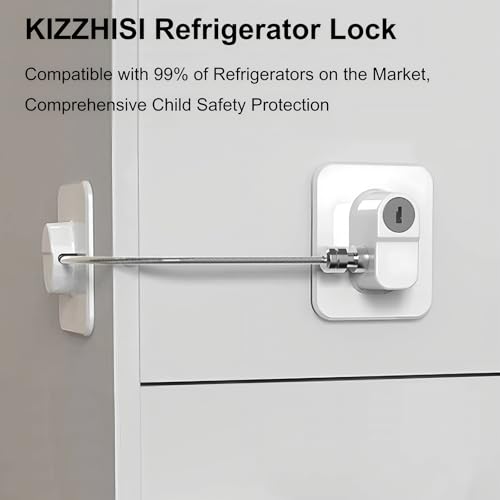 Refrigerator Lock with Keys 2 Pack, Fridge Locks for Kids | Child Proof Cabinet Locks, Freezer Lock, for Refrigerators, Drawers, Closets, Windows, 3M Adhesive, No Drilling, White - color: White 2pcs