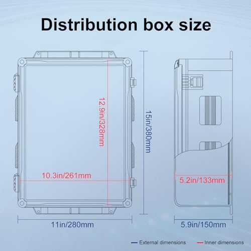 Namunanee Outdoor Electrical Junction Box, ABS Water Resistant Enclosure with Internal Mounting Panel & Hinged Cover (15" H x 11" L x 6" W) - size: 15"H x 11"L x 6"W & Standard