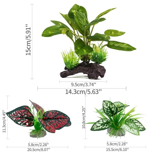 Moonorange Reptile Artificial Plants, Terrarium Plants Decorations Supplies, Aquarium Fish Tank Plant, Amphibian Habitat Hideout Tank Accessories(M Set-4pcs/E) - color: M Set-e