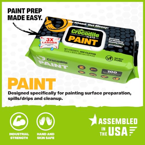 Crocodile Cloth Paint Prep & Cleanup Wipes, 100 Count | Removes Paint, Adhesive, Caulk – Ideal for Painters, Contractors, Artists & DIY Work - size: 100 Count (Pack of 1)