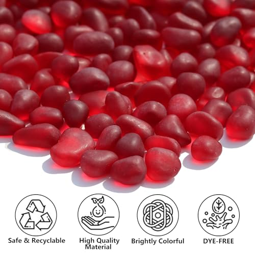 QYGL Sea Glass Stones - 0.9LB Red Frosted Glass Pebbles Gemstones | Perfect for Aquarium Rocks, Fish Tank Gravel, Vase Fillers, DIY Crafts, and Home Decor - color: Red