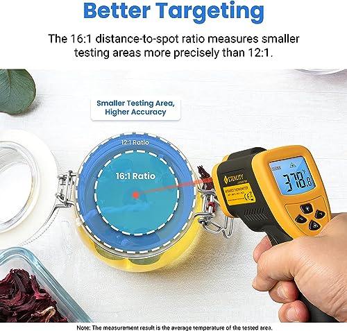Etekcity Infrared Thermometer Laser Temperature Gun, -58℉~1382℉, D:S 16:1 | Long-Range Measurement, Pizza Oven, Griddle, BBQ, Engine, Pool, Non-Contact, High-Temperature Applications - color: Yellow D:S 16:1, style: Advanced