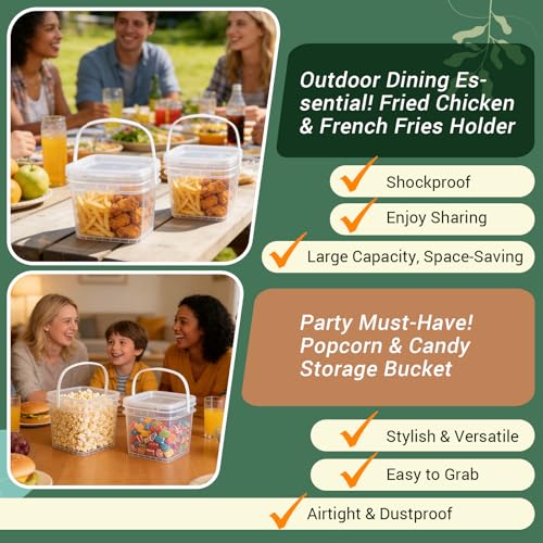 Food Storage Buckets with Lids - 4 Set Square Clear Plastic Containers, Airtight Pressure Seal & Handle for Kitchen Freezer Prep (Clear, 34 oz) - color: Clear, size: 34 oz