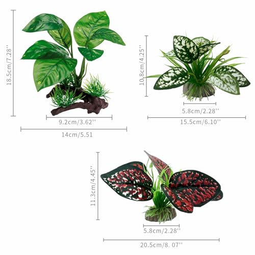 Moonorange Reptile Artificial Plants, Terrarium Plants Decorations Supplies, Aquarium Fish Tank Plant, Amphibian Habitat Hideout Tank Accessories (M Set-4pcs/G) - color: M Set-g-4