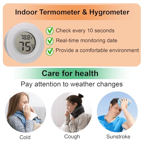10 Pack Mini Hygrometer Thermometer - Digital Hygrometer Gauge LCD Monitor Temperature Humidity Meter Indoor Room Round Humidity Temperature Gauge for Greenhouse Home Kitchen (White)