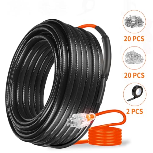 80FT Heating Cable for Metal and Plastic Home Pipes, Energy-efficient | Heat Tape for Water Pipes, Pipe Freeze Protection, Keeps Water Flowing at -40℉, 120V (80FT) - size: 80FT