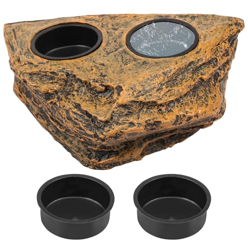 Reptile Magnetic Feeder Ledge, Reptile Food Water Dish with 2Pcs Bowls, Double Bowl Gecko Feeder Ledge, Reptile Feeding Bowl, Lizard Feeding Ledge for Lizard Crested Gecko