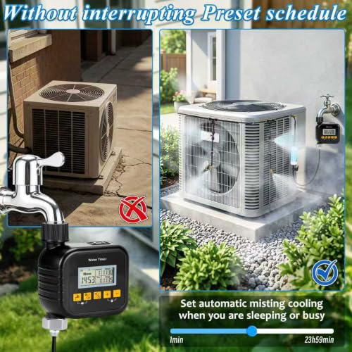 AC Condenser Misting Cooling System with Garden Timer & Water Filter & Cutter, Air Conditioner Evaporative Cooling Kit for Residential AC Units, Sun-Exposed Condensers&High-Temperature Climate Homes - color: White