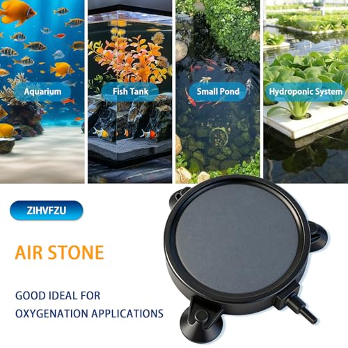 Zihvfzu 2PCS 4" Aquarium Air Stone Disc with 3 Suction Cups, Bubble Diffuser for Fish Tanks, Water Tanks & Hydroponic Systems