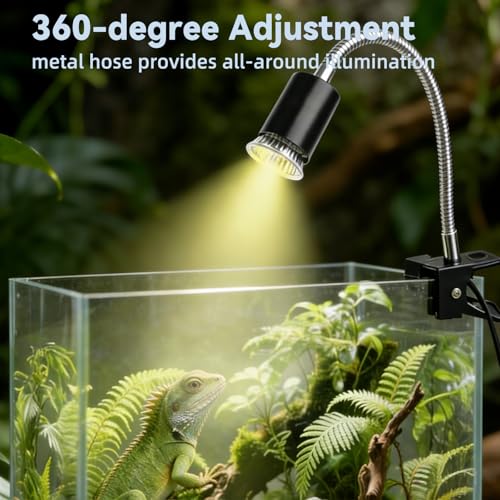 BNOSDM Reptile Heat Lamp, UVA UVB Light for Aquarium Turtle Tank, Reptile Lamp Fixture with 2 * 50W Basking Light and 360° Rotatable Timing & Dimming, Tortoise Heat Lamp for Turtle Lizard Snake Chick - color: Single-head Black