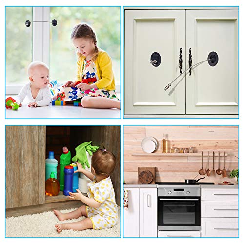 Hotop 4 Pack Cabinet Locks with Keys Refrigerator Fridge Locks Replacement with Steel Wire Self Adhesive Child and Baby Proofing Safety for File Drawers Deep Freezer Doors Latch(White and Black) - color: White and Black