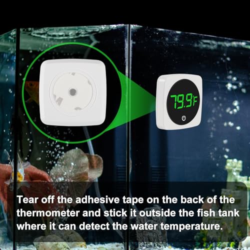 2 PCS Digital Aquarium Thermometer Fish Tank Thermometer with LED Touch Screen Stick-on Fish Tank Thermometer Fahrenheit Tank Temperature Measurement for Fish, Axolotl, Turtle, Square 2PCS - color: Square-White 2PCS