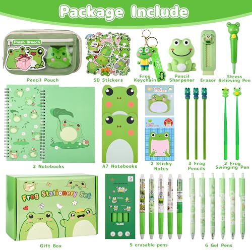 Ulema 52pcs Cute Frog Stationery Set Frog Gifts for Boys Girls Birthday Back to School and Classroom Rewards Office Supplies with Frogs Stuff. - style: Frog
