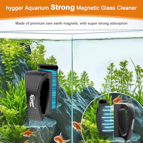 hygger Aquarium Strong Magnetic Glass Cleaner, Professional Fish Tank Algae Magnet Cleaning Tool with Scraper for 0.2-0.24 Inch Thick Glass Freshwater and Saltwater Tank, M