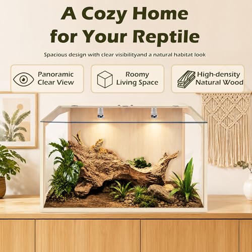 Bearded Dragon Tank, Lizard Tank with Clear Tempered Glass, Anti-Scratch Reptile Enclosure, Reptile Tank Built-in Light Fixtures with Switch (24X16X16inch,24 Gallon) - color: Transparent Roof, size: 24X16X16inch,24 Gallons