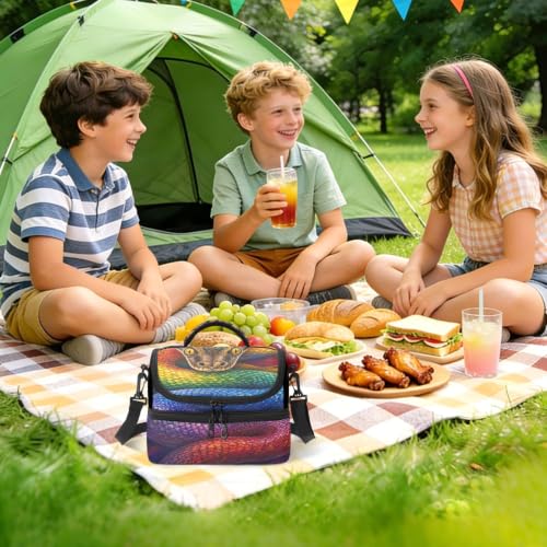 Emelivor Snake Rainbow Insulated Lunch Bag Tote Container for School | 8L Double Deck,Large Lunch Box with Shoulder Strap,Thermal Meal Prep Cooler,Suitable for School Work Picnic Office Travel