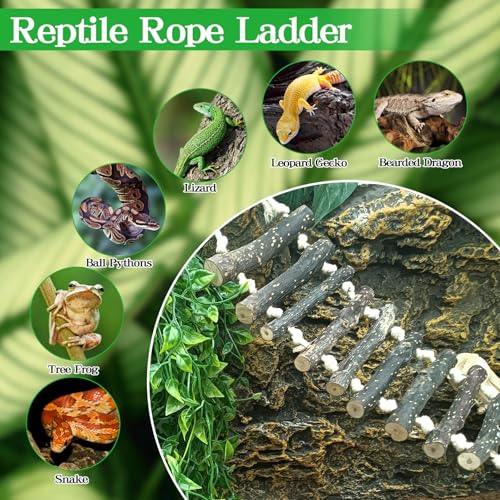 VCEPJH Long Reptile Ladder Bridge 59 in Bearded Dragon Hanging Wooden Climbing Bridge for Terrarium Leopard Gecko Tank Accessories Toys Suit for Lizard, Ball Pythons, Tree Frog, Snake - size: XL-59in
