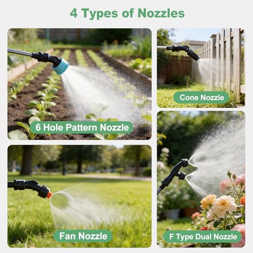 1.35 Gallon Battery Powered Sprayer, Electric Garden Sprayer with 3 Adjustable Pressures, Battery Indicator, Telescopic Wand, 4 Nozzles, Rechargeable Automatic Pump Sprayer for Lawn, Weed, Yard Care - color: Green