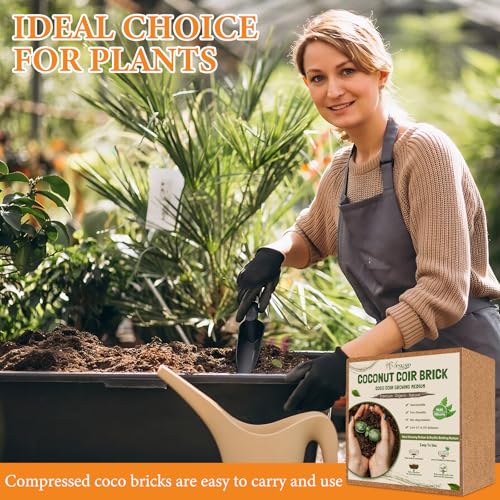 10LBS Organic Coco Coir Brick for Plants- 100% Natural Compressed Coconut Coir Brick with Low EC & pH Balance, Coco Coir Fiber Grow Medium Potting Soil for Herbs, Flowers, Plants and Reptile